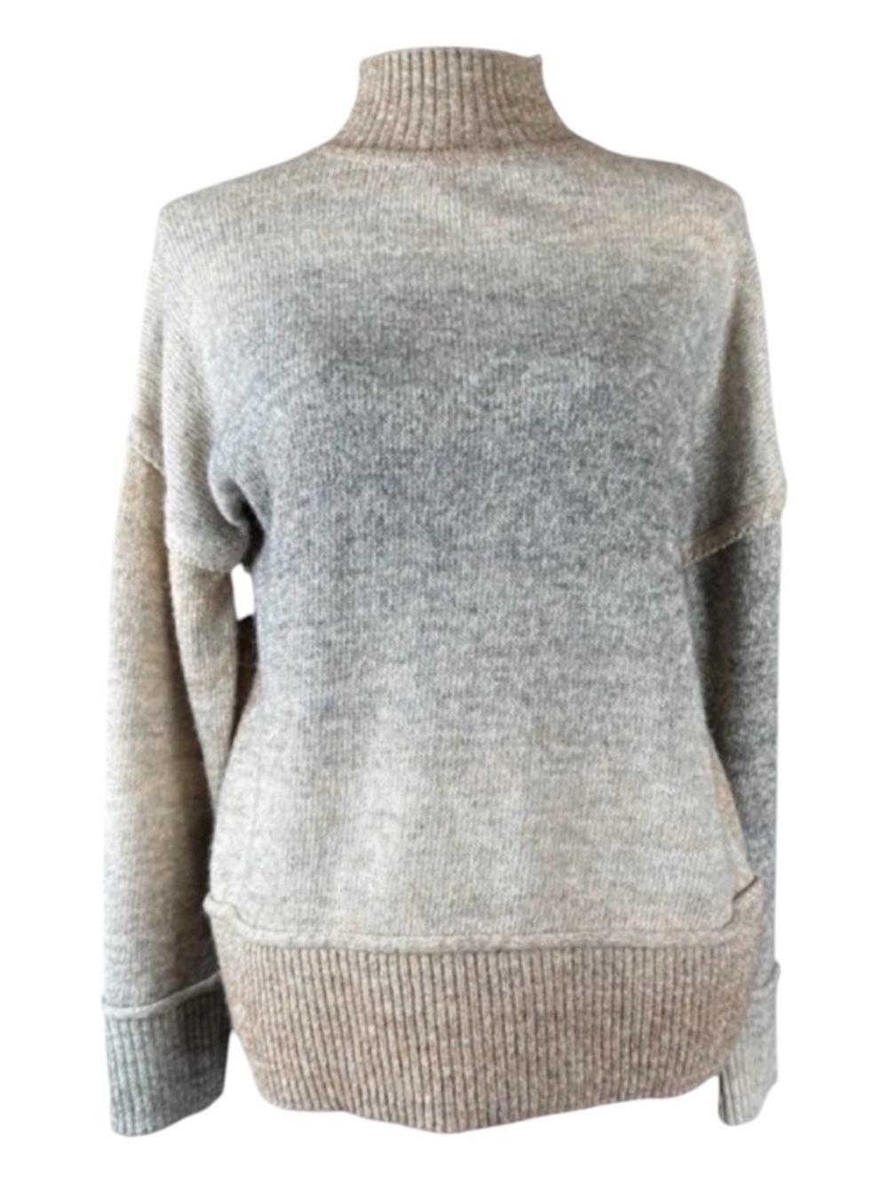 WESTBOUND Mock Neck Multi Color Long Sleeve Sweater in Tans & Grays, Size MP.